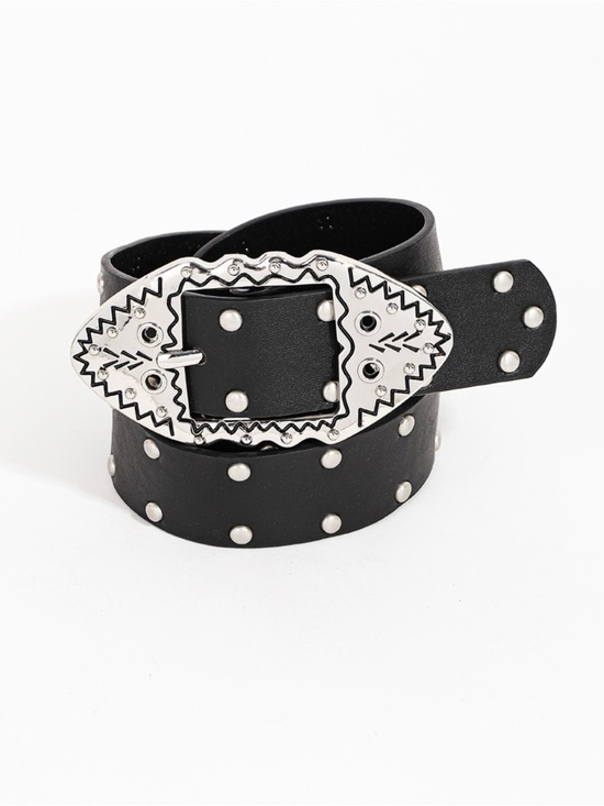 Boutique Brand Accessories - NWT Black Studded Western Buckle Belt with Silver-Tone Ornamentation